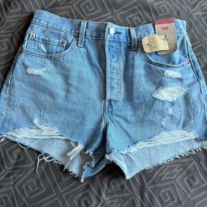 Levi's 501 high rise cotton Women's Light Blue Ripped Jean Shorts